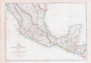 1863 Map CENTRAL AMERICA MEXICO GUATEMALA HONDURAS NICARAGUA by Weller (DA206)
