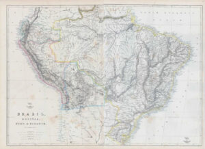 1863 Large Antique Map BRAZIL BOLIVIA PERU & ECUADOR by Edward Weller (DA68)
