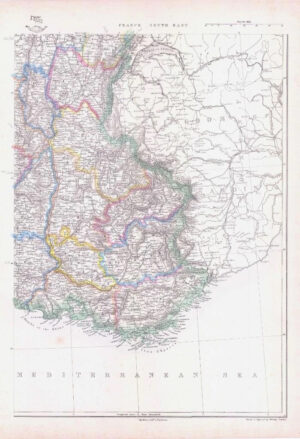 1863 Antique Map FRANCE SOUTH EAST Vaucluse Ain Ardèche by Edward Weller (DA145)