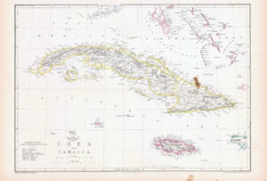 1863 Large Antique Map CUBA AND JAMAICA North America by Edward Weller (DA209)