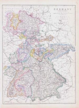 1863 Antique Map GERMANY(WESTERN) Hanover Baden Wurtemberg by Weller (DA147)