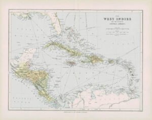 1903 Original Antique Colour Map  - WEST INDIES Central America Jamaica  (48)