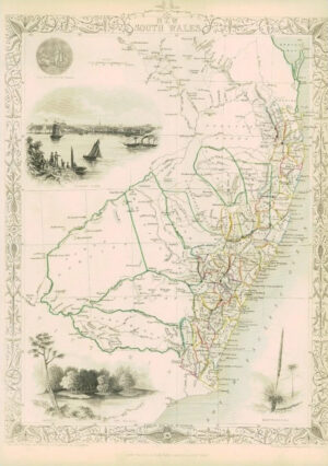 1851 Original Illustrated Antique Map Tallis NEW SOUTH WALES Australia (DW151)