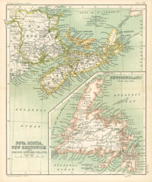 c1912 Map of NOVA SCOTIA, NEW BRUNSWICK PRINCE EDWARD ISLAND Regions (BS57)
