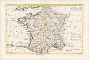 1780 Original Antique Map of LA FRANCE PAR GENERALITIES by Bonne (BN29)