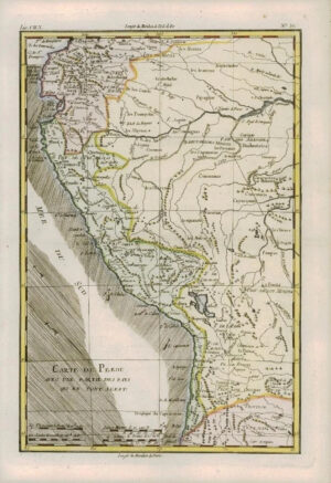 1780 Antique Map of CARTE DU PEROU - PERU Pecific Amazon Aconcagua Bonne (BN24)