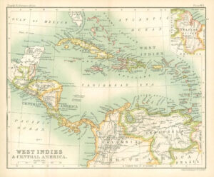 c1912 Map of the WEST INDIES & CENTRAL AMERICA Chart Regions (BS67)