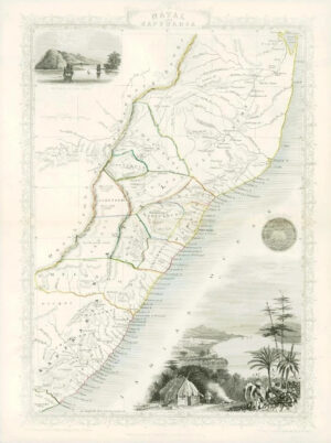 1851 "NATAL & KAFFRARIA" Original Antique Map Tallis PORT NATAL DURBAN (DW148)
