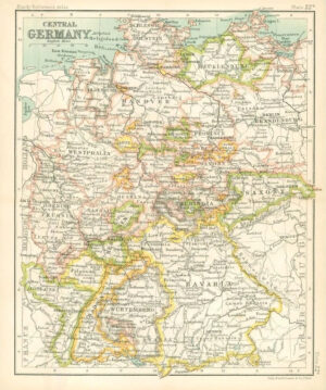 c1912 Map of CENTRAL GERMANY Chart Regions (BS25)
