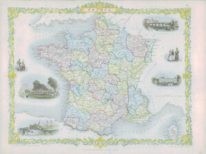 1850 - Original Antique Map of "FRANCE" by TALLIS - FULL COLOUR (13)