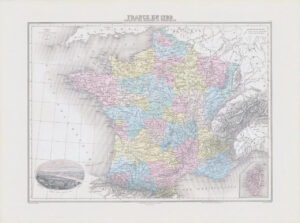 1892 Antique Map FRANCE EN 1789 France in 1789 Provinces and Department (NAI/15)