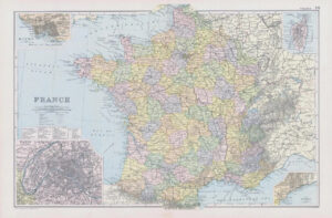 1898 Antique Colour Map FRANCE Corsica Paris Havre The Riviera Vendee (NGA12)