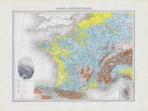 1892 Large Colour Antique Map FRANCE HYPSOMÉTRIQUE Hypsometric France (NAI/18)