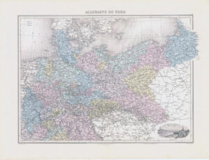 1892 Large Colour Antique Map of ALLEMAGNE DU NORD Northern Germany (NAI/36)