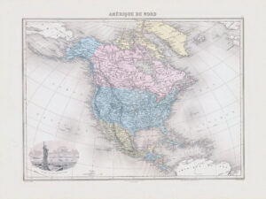 1892 Large Colour Antique Map AMÉRIQUE DU NORD North America New York (NAI/57)