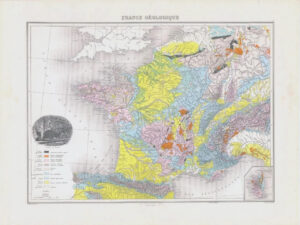 1892 Large Colour Antique Map of FRANCE GÉOLOGIQUE Geological France (NAI/19)