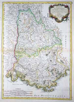1771 Engraved Antique Map FRANCE regions of DAUPHINE & PROVENCE by Bonne (DR)