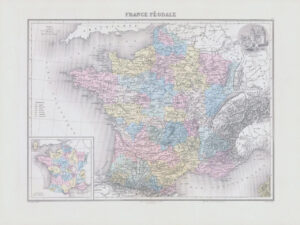 1892 Large Colour Antique Map FRANCE FÉODALE Feudal France  (NAI/14)