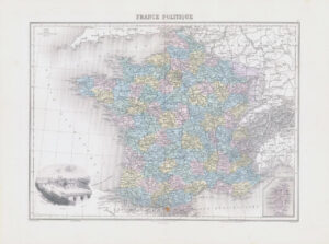 1892 Large Colour Antique Map FRANCE POLITIQUE Political France Paris (NAI/20)