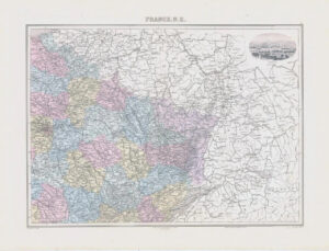 1892 Large Colour Antique Map of FRANCE N.E North East France Belfort (NAI/22)