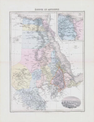 1892 Large Colour Antique Map of ÉGYPTE ET ABYSSINIE Eqypt & Abyssinia (NAI/55)