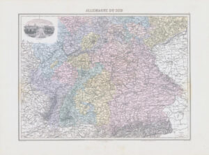 1892 Large Colour Antique Map ALLEMAGNE DU SUD Southern Germany Munich (NAI/37)