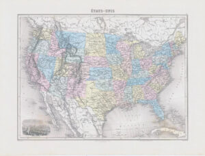 1892 Large Colour Antique Map of ÉTATS-UNIS United States of America (NAI/58)