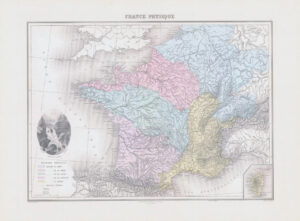 1892 Large Colour Antique Map FRANCE PHYSIQUE Map of Physical France (NAI/17)