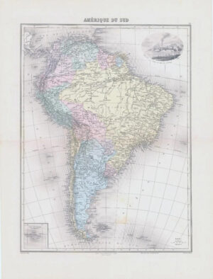 1892 Large Colour Antique Map of AMÉRIQUE DU SUD South America (NAI/60)