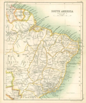 c1912 Map of SOUTH AMERICA SECTION 2 Brazil Guiana Paraguay Chart Regions (BS70)