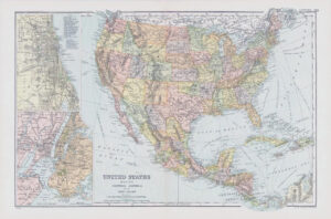 1898 Antique Map UNITED STATES MEXICO CENTRAL AMERICA AND WEST INDIES  (NGA29)