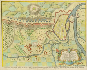 c1750 GERMANY "BATTLE OF DONAWERT" Spanish War of Succession BAVARIA Antique Map