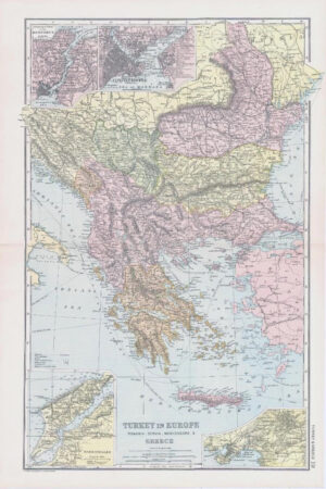 1898 Antique Map TURKEY IN EUROPE Romania Servia Montenegro Bosporus (NGA20)