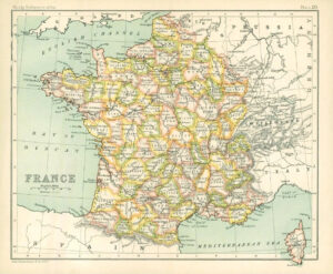 c1912 Map of  FRANCE NORMANDY RIVIERA Chart Regions (BS23)