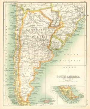 c1912 Map of SOUTH AMERICA SECTION 3 Argentine Republic Uruguay Regions (BS71)