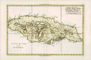 1780 Original Antique Map of JAMAICA - L'ISLE DE LA JAMAIQUE - by Bonne (BN11)