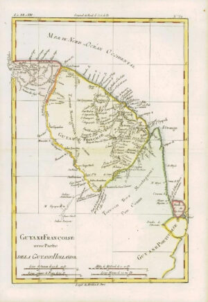 1780 Antique Map of GUYANE FRANCOISE - Mayapa Guyana Surinam  by Bonne (BN20)