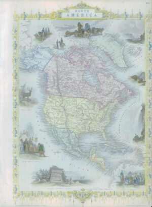 1850 RARE Original Antique Map "NORTH AMERICA" Alaska by TALLIS FULL COLOUR (31)
