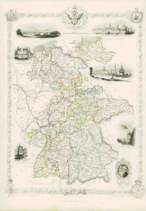 1850 Original Illustrated Antique Map of "GERMANY" by Tallis (98d)