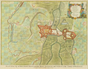 c1750 FRANCE "CITY OF BOUCHAIN" Sensette & Scheld Rivers HAINAULT Antique Map