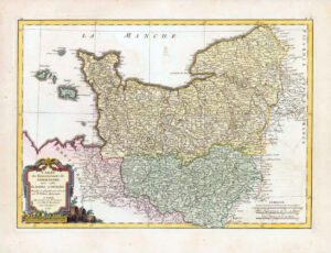 1791 France Map NORMANDIE MAINE PERCHE Normandy Region by Bonne (JM)