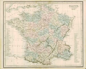 1858 Engraved Colour Map of FRANCE IN DEPARTMENTS FOR SCRIPTURE STUDENTS (MA23)
