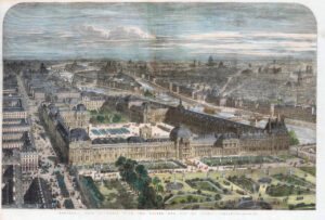 1855 - Antique Print FRANCE PARIS Panoramic View NOTRE DAME Louvre Rivoli (DPP)