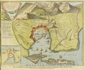 c1750 FRANCE "PLAN OF TOULON" Spanish Succession War Harbour Ships ANTIQUE MAP