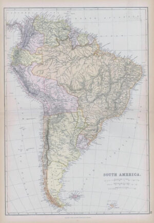 1882 LARGE Antique Colour Map of SOUTH AMERICA by BLACKIE (BA9)
