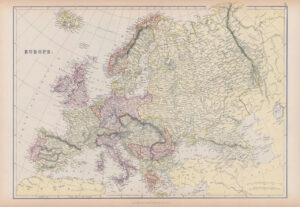 1882 LARGE Colour Antique Map of EUROPE by BLACKIE (BA54)