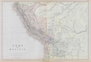 1882 LARGE Antique Colour Map of PERU AND BOLIVIA by BLACKIE (BA6)