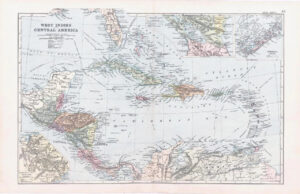 1893 Antique Map WEST INDIES CENTRAL AMERICA Nigararua Route Bermuda (BPA42)