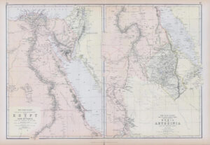 1882 LARGE Antique Colour Map NILE VALLEY EQYPT NUBIA Abyssinia BLACKIE (BA21)