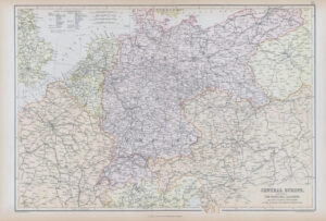 1882 LARGE Colour Antique Map CENTRAL EUROPE Principal Railways BLACKIE (BA45)